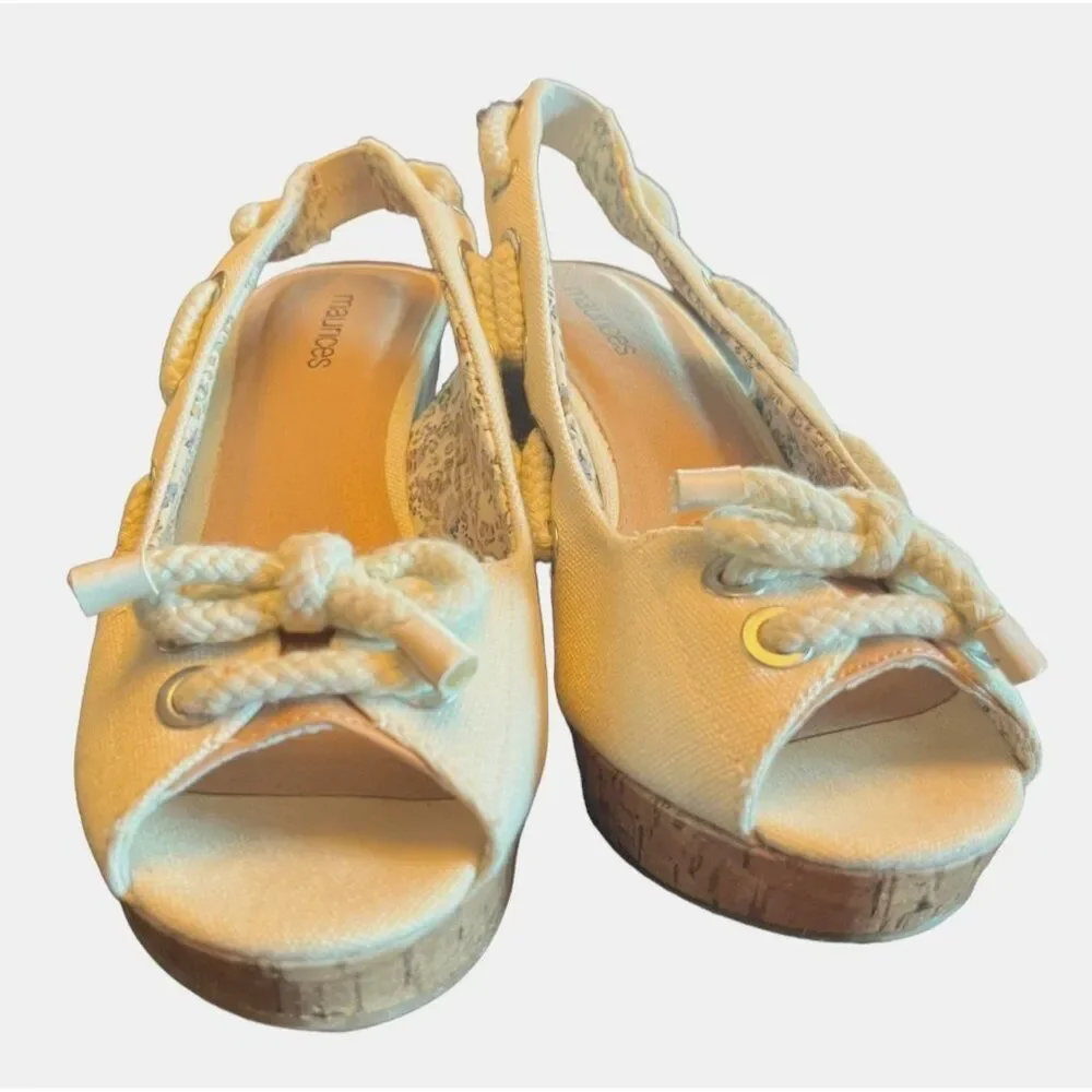 Maurice's Beige‎ Top Sider Wedge Open Toe Sandals Women's Size 9